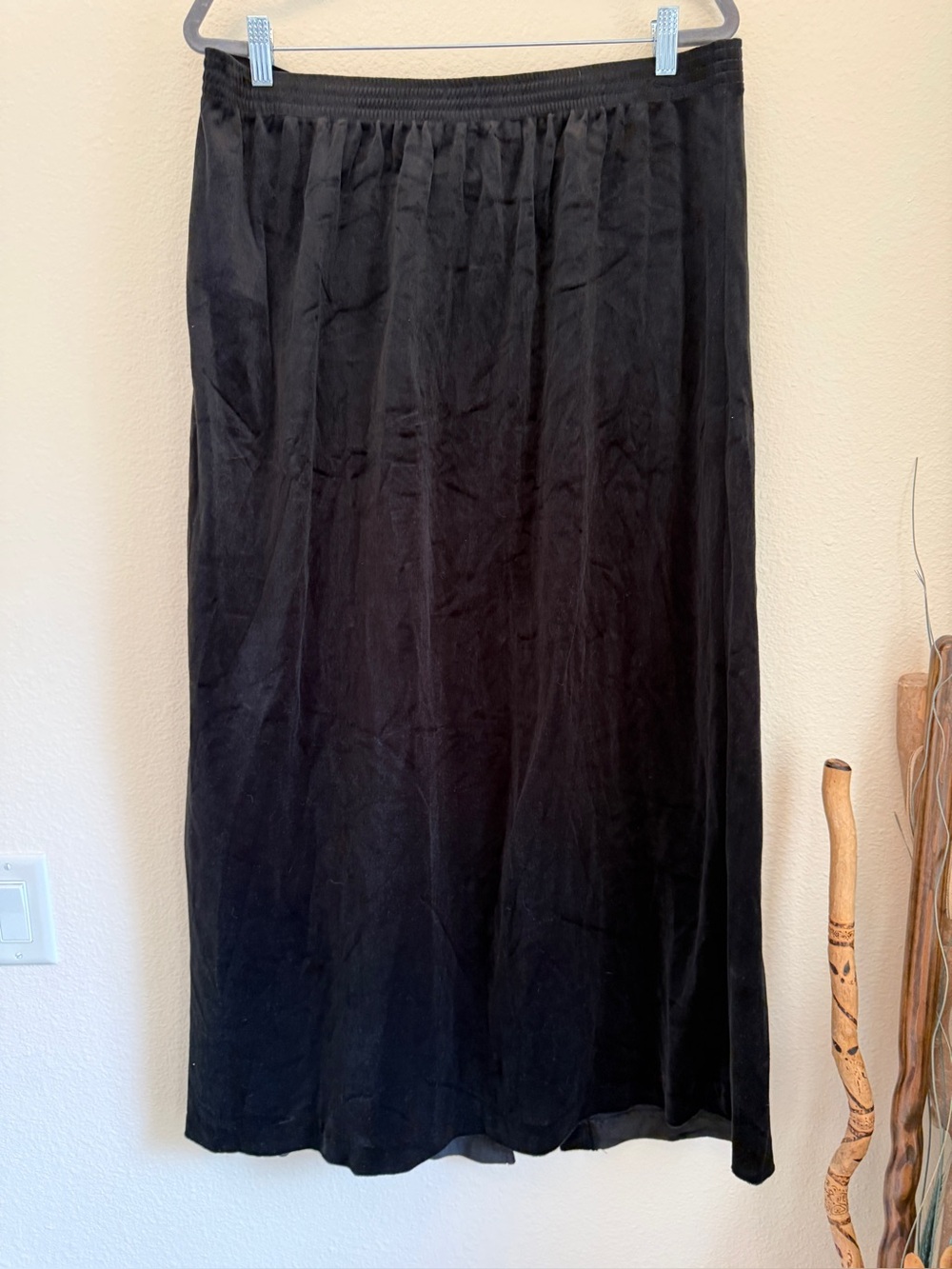 Mustang Black Velvet Velour Goth Maxi Skirt Plus Size 26W Made USA
